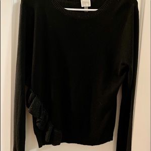 Black Asymmetric Sweater with Glitter Ruffles